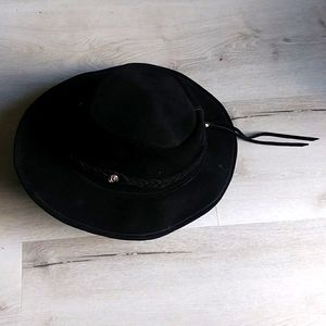 Suede leather hat black braided western Cowboys